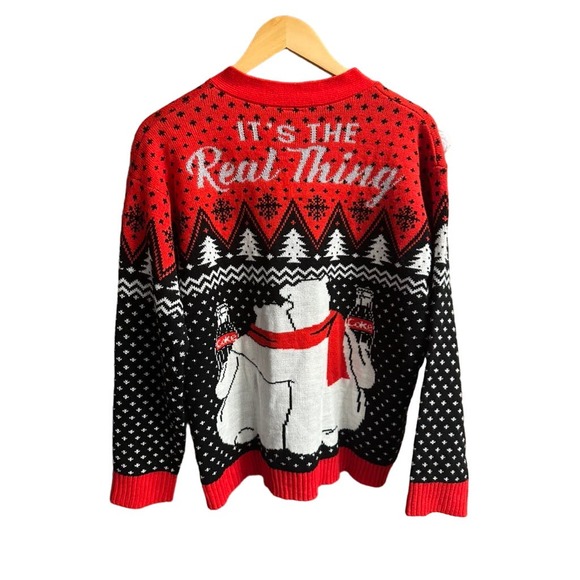 Coca-Cola Christmas Holiday ugly Sweater Coke Cardigan Size M - Picture 6 of 13